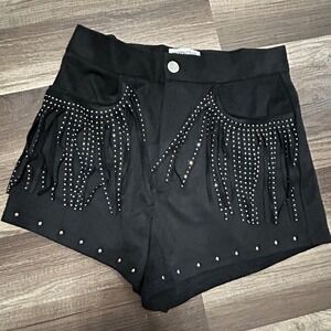 Mainstrip Faux Suede Shorts Womens S Black Excellent Studded Fringe Western Boho